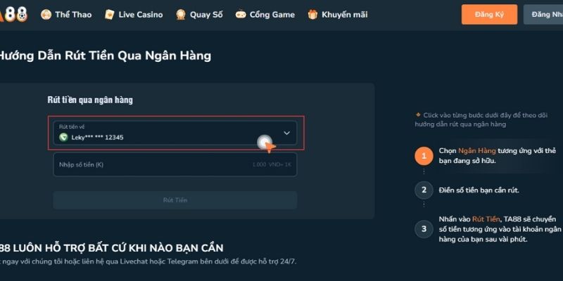 Hướng dẫn rút tiền tại TA88 nhanh chóng qua ngân hàng